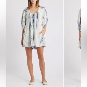 Free People Bop Around Stripe Romper, S, Seaside Stripe Ivory, NWOT